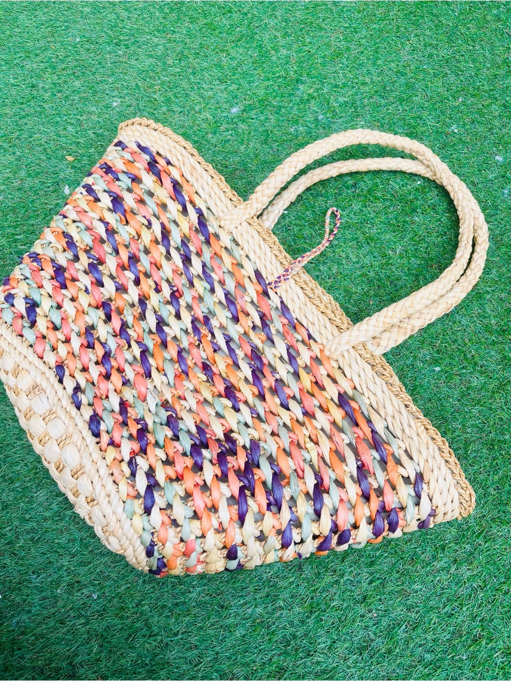 Colorful Woven Straw Tote Bag Oversized Beach Market Bag